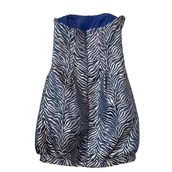 Vtg Cache Zebra Animal Print Strapless Bubble Mini Dress Dark Navy Blue Size 4 - Picture 2 of 8